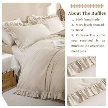 QSH 100% Cotton Queen Duvet Cover Set Ruffle Duvet Cover Linen Textured Farmhouse Shabby Vintage Chic Bedding Comforter Cover 3 Pieces Aesthetic French Country Queen Bed Set