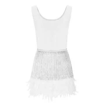 justHIGH Sale Clearance, Today Deals Prime Women's 2 Piece Tassel Feather Sequin Skirt with Sleeveless Tank Top Set for Party Club Nightout Cocktail White