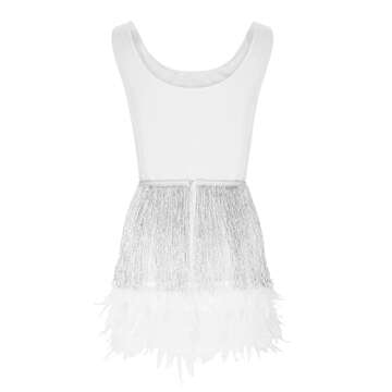 justHIGH Sale Clearance, Today Deals Prime Women's 2 Piece Tassel Feather Sequin Skirt with Sleeveless Tank Top Set for Party Club Nightout Cocktail White
