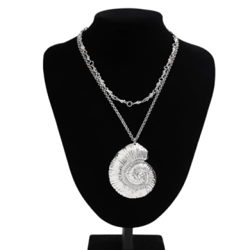 ALRNBY Layered Shell Necklace for Women Silver Pendant