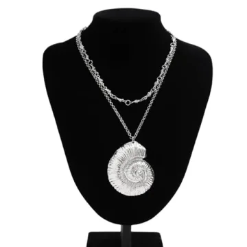 ALRNBY Layered Shell Necklace for Women Silver Pendant