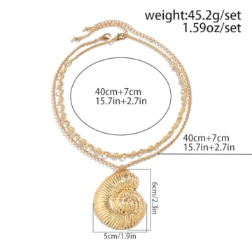 ALRNBY Layered Shell Necklace for Women Silver Pendant