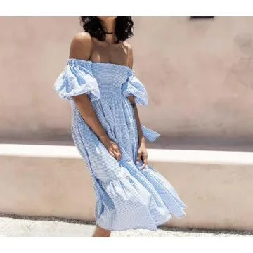R.Vivimos Boho Summer Off-Shoulder Midi Dress for Women