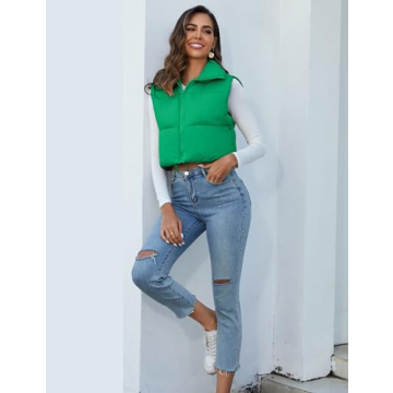 Stylish Flygo Women's Cropped Puffer Vest for Winter Warmth