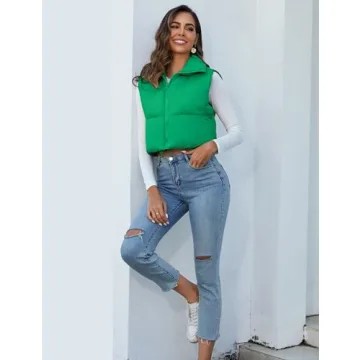 Stylish Flygo Women's Cropped Puffer Vest for Winter Warmth