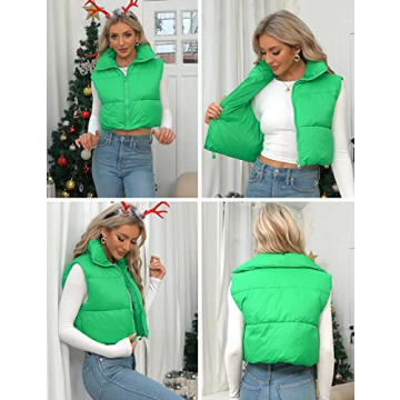 Stylish Flygo Women's Cropped Puffer Vest for Winter Warmth