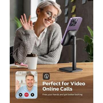 Nulaxy Phone Stand, Height Angle Adjustable Cell Phone Stand, Phone Holder for Desk Compatible with Phone 16 15 14 13 12 Mini 11 Pro Xs Max Xr X 8 7 6 6s Plus, All Smartphones (4-8 inches) - Black