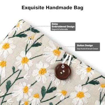 MoKo 6-7" Embroidered Daisy Padded Sleeve Pouch for Kindle 11/10/8th Gen, Kindle Paperwhite 11th/10th Gen, 7" Kindle Colorsoft Signature Edition 2024, Kindle Pouch for Voyage/Kobo eReader, Beige