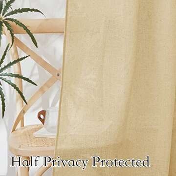 RYB HOME Sheer Curtains 95 inches Long, Privacy Semi Sheer Linen Blend Drapes for Bedroom Backdrop Curtains Diffuse Sunlight Exposure, Sand, Wide 52 x Long 95 per Panel, Set of 2