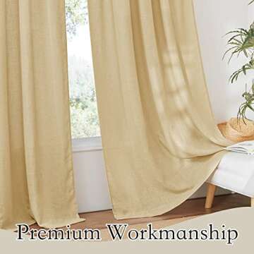 RYB HOME Sheer Curtains 95 inches Long, Privacy Semi Sheer Linen Blend Drapes for Bedroom Backdrop Curtains Diffuse Sunlight Exposure, Sand, Wide 52 x Long 95 per Panel, Set of 2