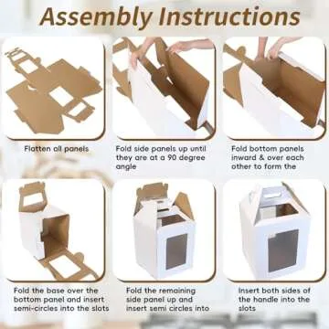 Moretoes 6pcs Cake Boxes, 2 Sizes 10x10x12 & 12x12x14 Tall Cake Boxes, Large Tiered Cake Carrier, Disposable Cake Containers for Mother's Day, Birthday, Wedding