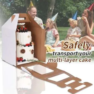 Moretoes 6pcs Cake Boxes, 2 Sizes 10x10x12 & 12x12x14 Tall Cake Boxes, Large Tiered Cake Carrier, Disposable Cake Containers for Mother's Day, Birthday, Wedding