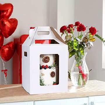 Moretoes 6pcs Cake Boxes, 2 Sizes 10x10x12 & 12x12x14 Tall Cake Boxes, Large Tiered Cake Carrier, Disposable Cake Containers for Mother's Day, Birthday, Wedding