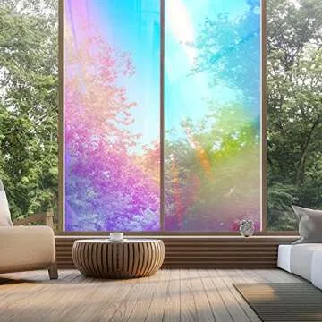 Zonon Dichroic Film Iridescent Cellophane Window Film 16 x 100 Inches Holographic Clear Window Privacy Decal Rainbow Effect Decorative Glass Self Adhesive Sticker Cellophane Roll(Blue,1 Sheet)