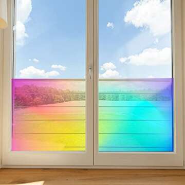 Zonon Dichroic Film Iridescent Cellophane Window Film 16 x 100 Inches Holographic Clear Window Privacy Decal Rainbow Effect Decorative Glass Self Adhesive Sticker Cellophane Roll(Blue,1 Sheet)