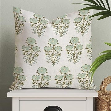MangGou Chinoiserie Mughal Gardens Spring Floral Pillow Covers Asian Style Throw Cover Mint Green Fa...