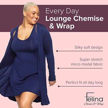 Felina Women's Modal Tank Chemise And Wrap Loungewear Set (Black, X-Large) - Lounge Set - Ladies Lou...