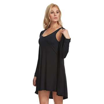 Felina Women's Modal Tank Chemise And Wrap Loungewear Set (Black, X-Large) - Lounge Set - Ladies Lounge Chemise - Modal And Spandex Chemise For Women