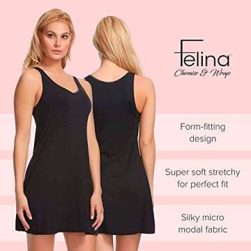 Felina Women's Modal Tank Chemise And Wrap Loungewear Set (Black, X-Large) - Lounge Set - Ladies Lounge Chemise - Modal And Spandex Chemise For Women
