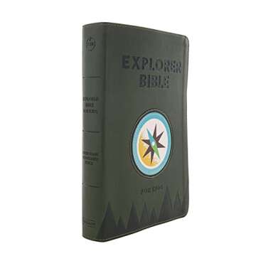 CSB Explorer Bible for Kids, Olive Compass LeatherTouch, Red Letter, Full-Color Design, Photos, Illustrations, Charts, Videos, Activities, Easy-to-Read Bible Serif Type