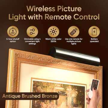 Concepdesigns Wireless Picture Light - Dimmable Remote Control Art Light