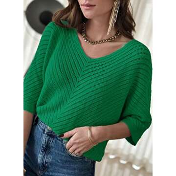 Dokotoo Womens Plus Size 3/4 Sleeve V Neck Loose Pullover Knit Sweaters for Women Fall Tunic Tops Ju...