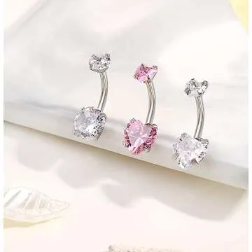 Gemtastic Cute Pink Heart Surgical Steel Belly Button Rings Belly Piercing Jewelry Belly Rings for W...