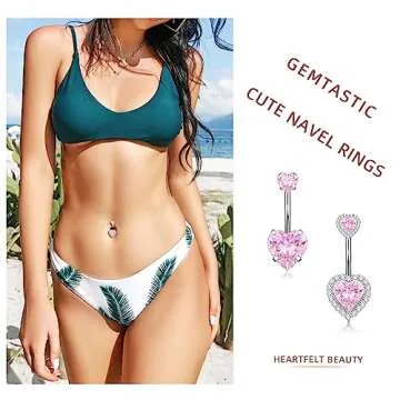 Gemtastic Cute Pink Heart Surgical Steel Belly Button Rings Belly Piercing Jewelry Belly Rings for Women Navel Piercing Jewelry