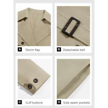 Tankaneo Womens Double Breasted Long Trench Coat Oversized Classic Lapel Belted Overcoat