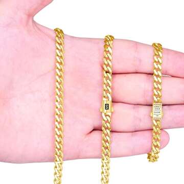 Nuragold 14k Real Yellow Gold Royal Monaco 6mm Miami Cuban Link Necklace (16"-30") Italian Jewelry for Men & Women