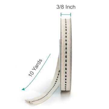 CT CRAFT LLC Ivory Cotton Black Stitched Ribbon 3/8" x 10 Yards for Crafting and Decorating
