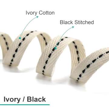 Ivory Cotton Black Stitched Ribbon 3/8" for Crafts