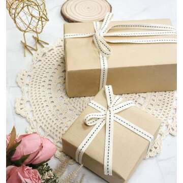 Ivory Cotton Black Stitched Ribbon 3/8" for Crafts