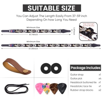 AARVI Guitar Strap Set – Adjustable 41-67" with Picks & Strap Locks