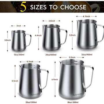 Milk Frothing Pitcher, 20oz Steaming Pitcher Stainless Steel Espresso Machine Accessories for Coffee...