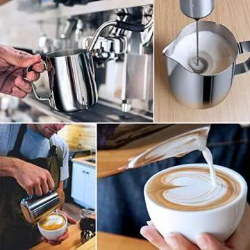 Milk Frothing Pitcher, 20oz Steaming Pitcher Stainless Steel Espresso Machine Accessories for Coffee Bar, Cappuccino Barista Tools Milk Jug Steamer Frother Cup with Decorating Latte Art Pen