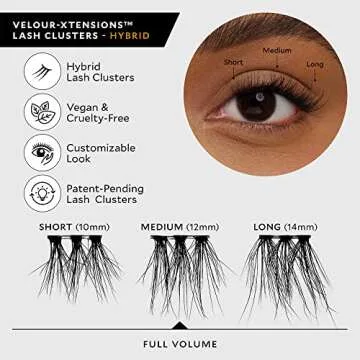 Velour-Xtensions™ Lash Clusters, 18 Individual Cluster Eyelash Extensions, Lightweight & Fluffy Lash Extensions, Soft & Comfortable Eyelash Clusters, Natural Lashes All Eye Shapes (Hybrid)