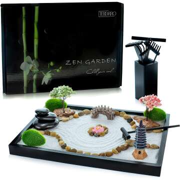 Mini Zen Garden – 21pc Japanese Meditation Kit for Desk
