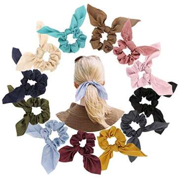 Beautiful 12 Pack Bow Scrunchies for Women - Stylish Hair Accessories