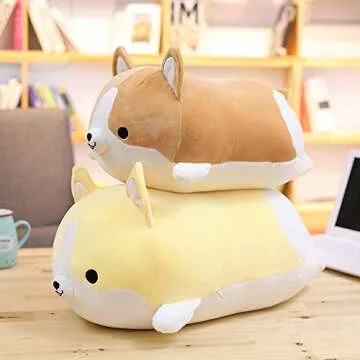 Levenkeness Corgi Dog Plush Pillow, Soft Cute Shiba Inu Akita Stuffed Animals Toy Gifts (Brown, 17.7 in)