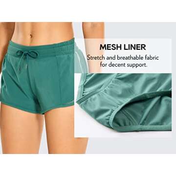 CRZ YOGA Athletic Shorts for Women with Zip Pocket, 2.5" Mid Waist Mesh Liner Shorts for Running Gym Workout Smoky Green Small