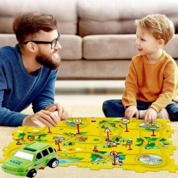 Floor Puzzles for Kids, Puzzle Track Car Play Set, Educational Montessori Toys for 1-3 Year Old Boys...