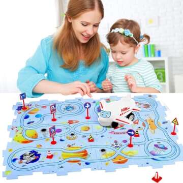 Floor Puzzles for Kids, Puzzle Track Car Play Set, Educational Montessori Toys for 1-3 Year Old Boys, Year Old Boy Birthday Gift(Universe)