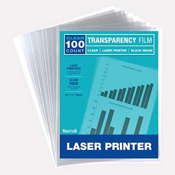 Samsill 100 Pack Transparent Printer Sheets, Projector Film, Clear Transparency Film for Laser Jet P...