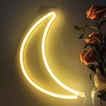 Momkids Moon Neon Signs Cute Led Neon Lights for Bedroom Decor Battery or USB Powered Wall Art Led S...