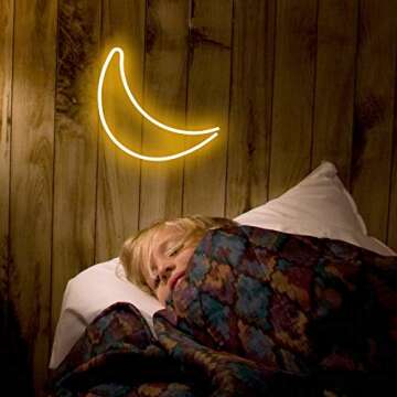 Momkids Moon Neon Signs Cute Led Neon Lights for Bedroom Decor Battery or USB Powered Wall Art Led Signs for Home Kids Room Bar Birthday Gifts Party Decorative Lights（Warm White）