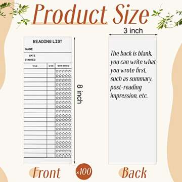 100 Pcs Reading List Bookmark Tracker 3 x 8 Personal Library Card Bookmark Book Tracker Reading Page Cards Reading Log Notecards for Student Kids Reading Lover Readers Literary Gifts Book Accessories