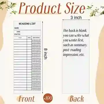 100 Pcs Reading List Bookmark Tracker 3 x 8 Personal Library Card Bookmark Book Tracker Reading Page Cards Reading Log Notecards for Student Kids Reading Lover Readers Literary Gifts Book Accessories