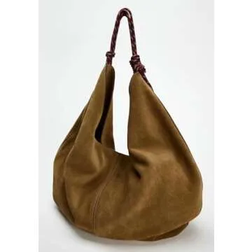Slouchy Tote Bag Women Fall Suede Large Capacity Handbag Lazy Shoulder Bag with Rope Handle Shoulder Bag