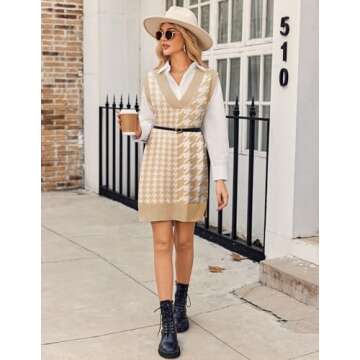 Zeagoo Women's Oversized Sweater Vest Dress V Neck Knit Pullover Sweater Vest Sleeveless Sweater Loose Casual Vest Dress